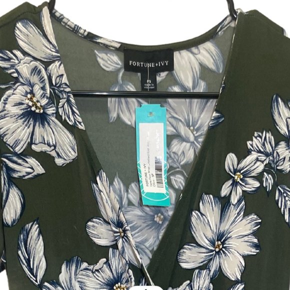 Fortune & Ivy Green Faux Wrap Dress - Picture 6 of 6